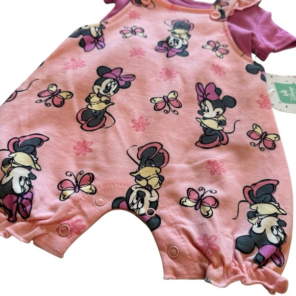 Disney Pink Minnie Mouse Outfit 2PC Set Romper Short Sleeve Top Baby Girl 3-6M - Picture 4 of 6